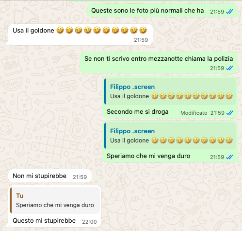 Screenshot di conversazione dal racconto del rum