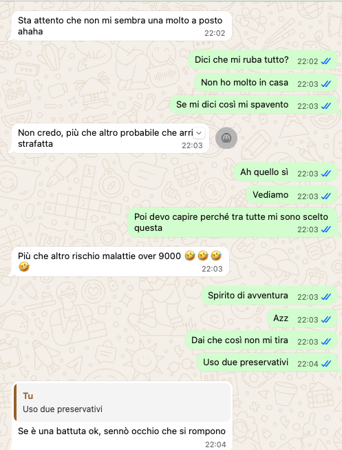 Screenshot di conversazione dal racconto del rum