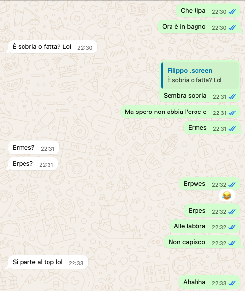 Screenshot di conversazione dal racconto del rum
