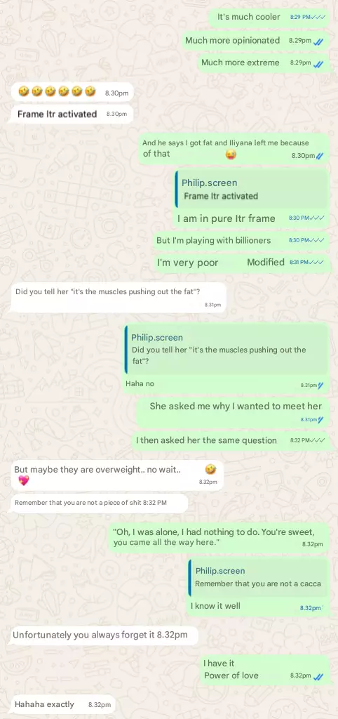 Screenshot di conversazione con la Dea Francese dopo cinque anni