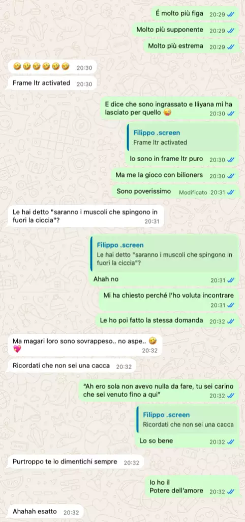 Screenshot di conversazione con la Dea Francese dopo cinque anni