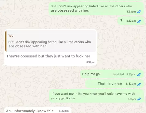 Screenshot di conversazione con la Dea Francese dopo cinque anni