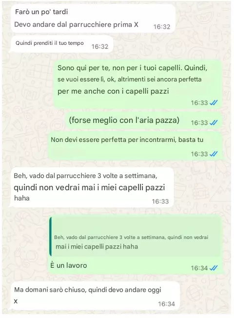 Screenshot di conversazione con la Dea Francese dopo cinque anni