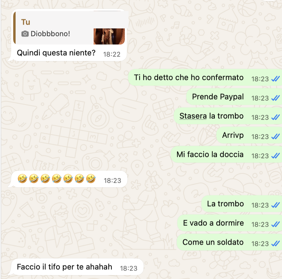 Screenshot chiusura conversazione con la Dea Suprema