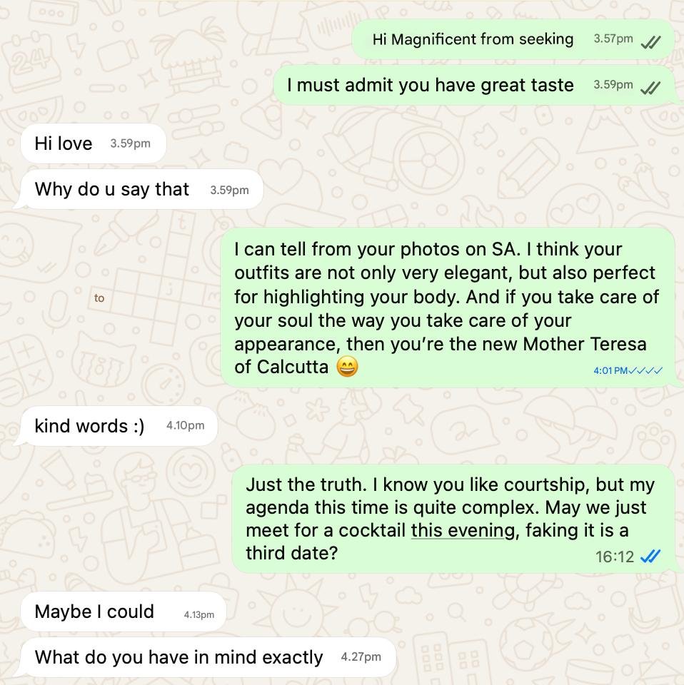 Screenshot conversazione WhatsApp con la Dea Suprema (parte 2e)