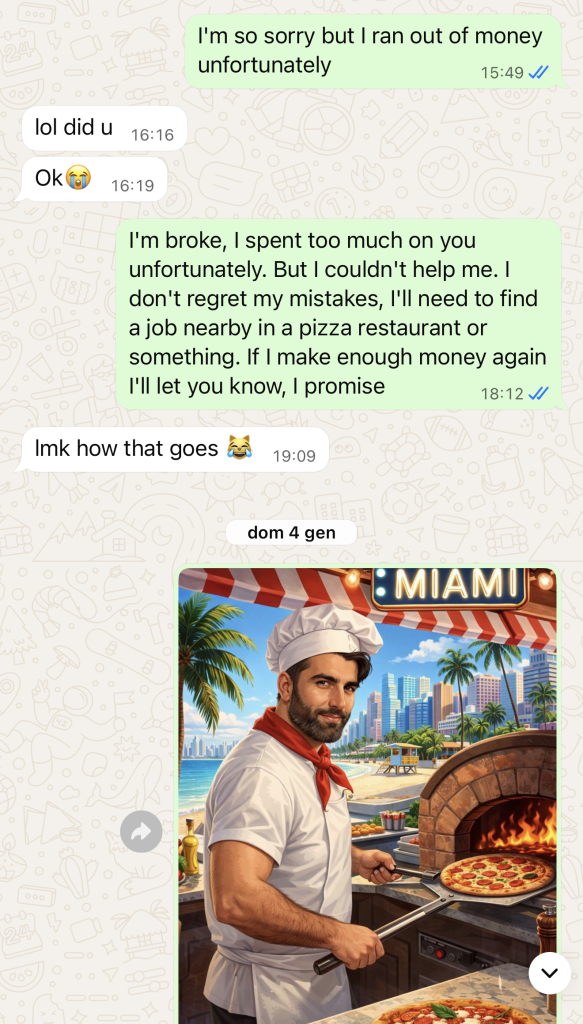 Screenshot della chat con la SuperDea che chiede un terzo incontro