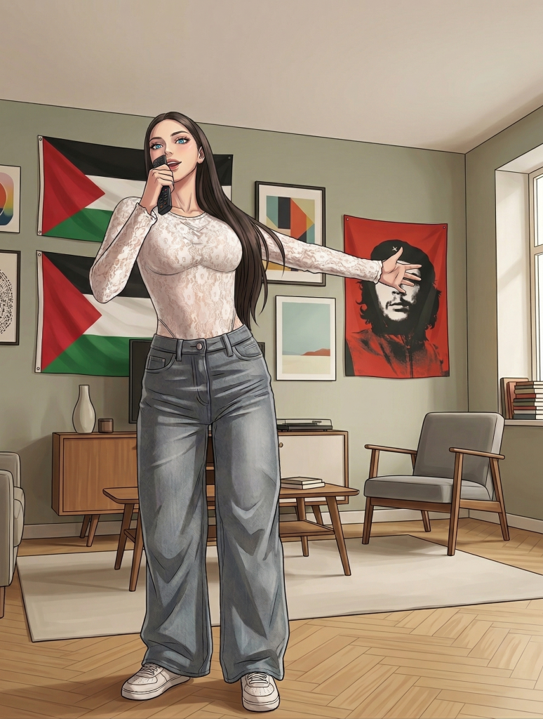 Illustrazione di Teppistella che canta con passione per la musica vintage